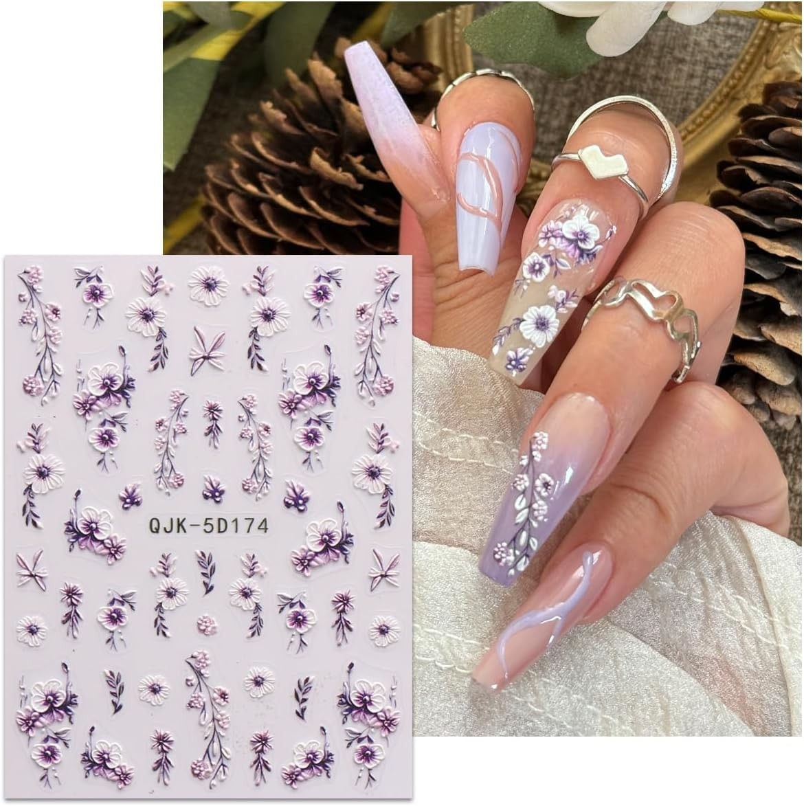 3D Embossed Flower Nail Art Stickers Decals Self-Adhesive 5D Spring