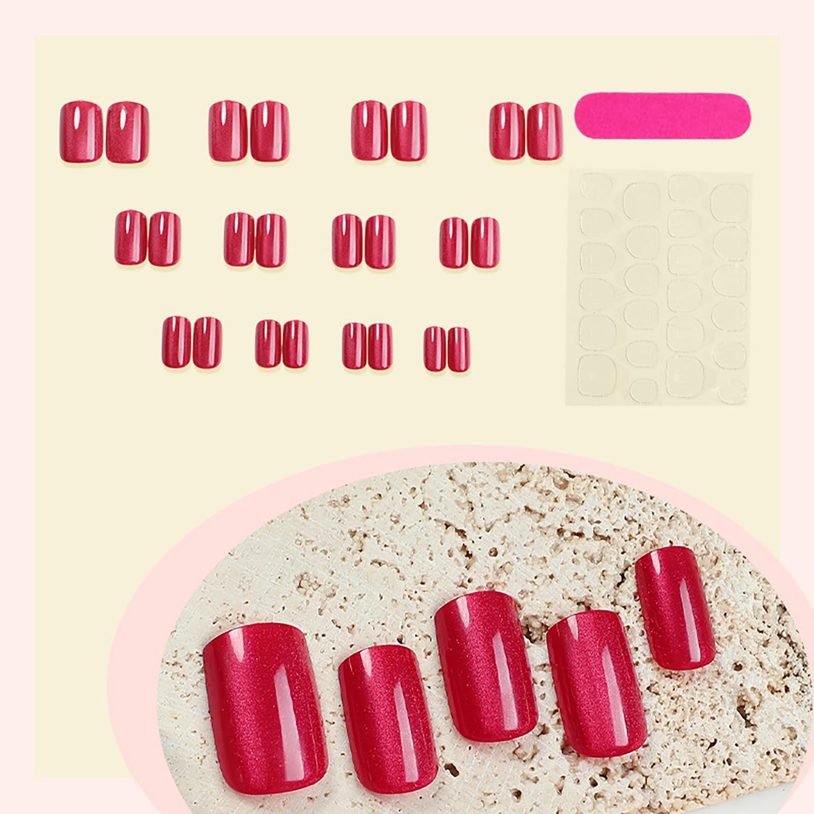 Wine Red Press on Nails – Cat Eye Fake Nails | Glitter False Nails with Magne…
