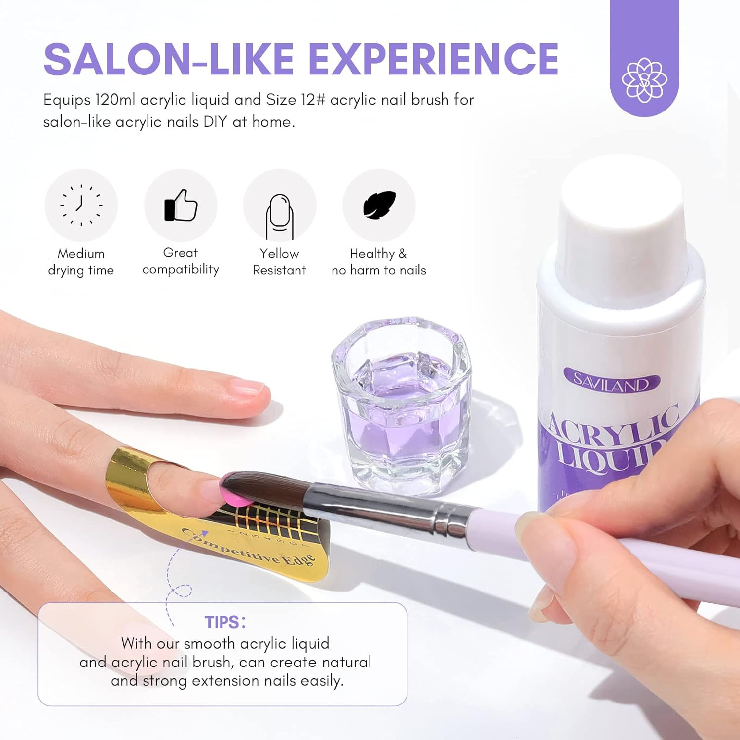 Monomer Acrylic Nail Liquid: 4 Oz Acrylic Liquid Monomer with #12 Acrylic Nail B