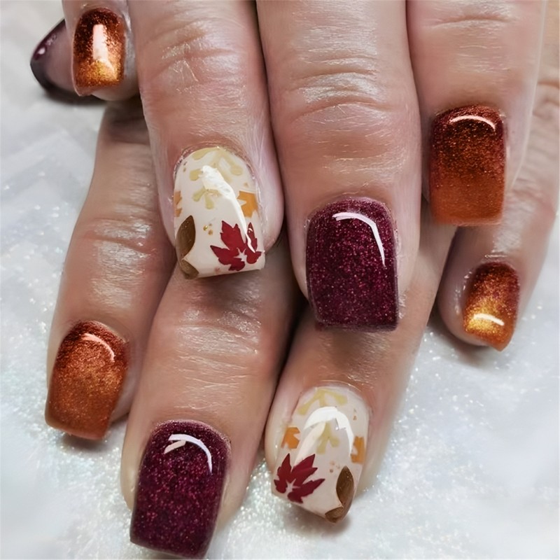 Thanksgiving Maple Leaf Designs Press On Nail Warm Autumn on Nail