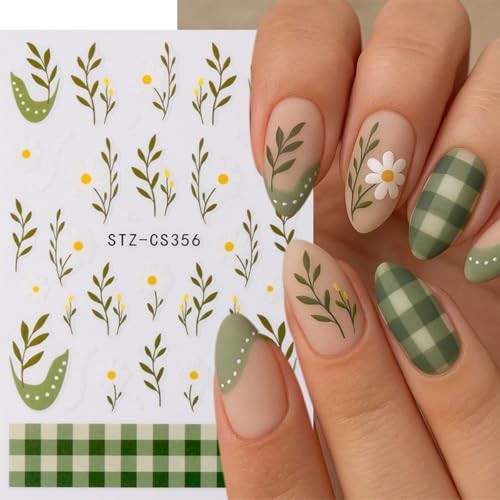 8 Sheets Spring Nail Stickers 3D Self-Adhesive Flower green nail stickers-11