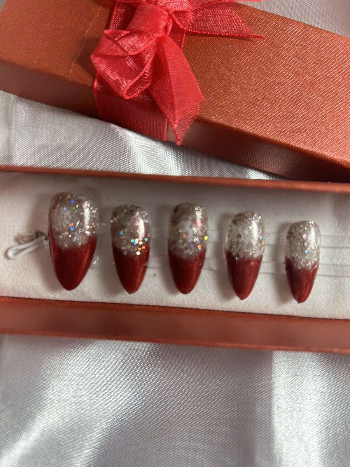 Z NAILZ! Handmade M Almond Red Metallic/Glitter Press On Nails