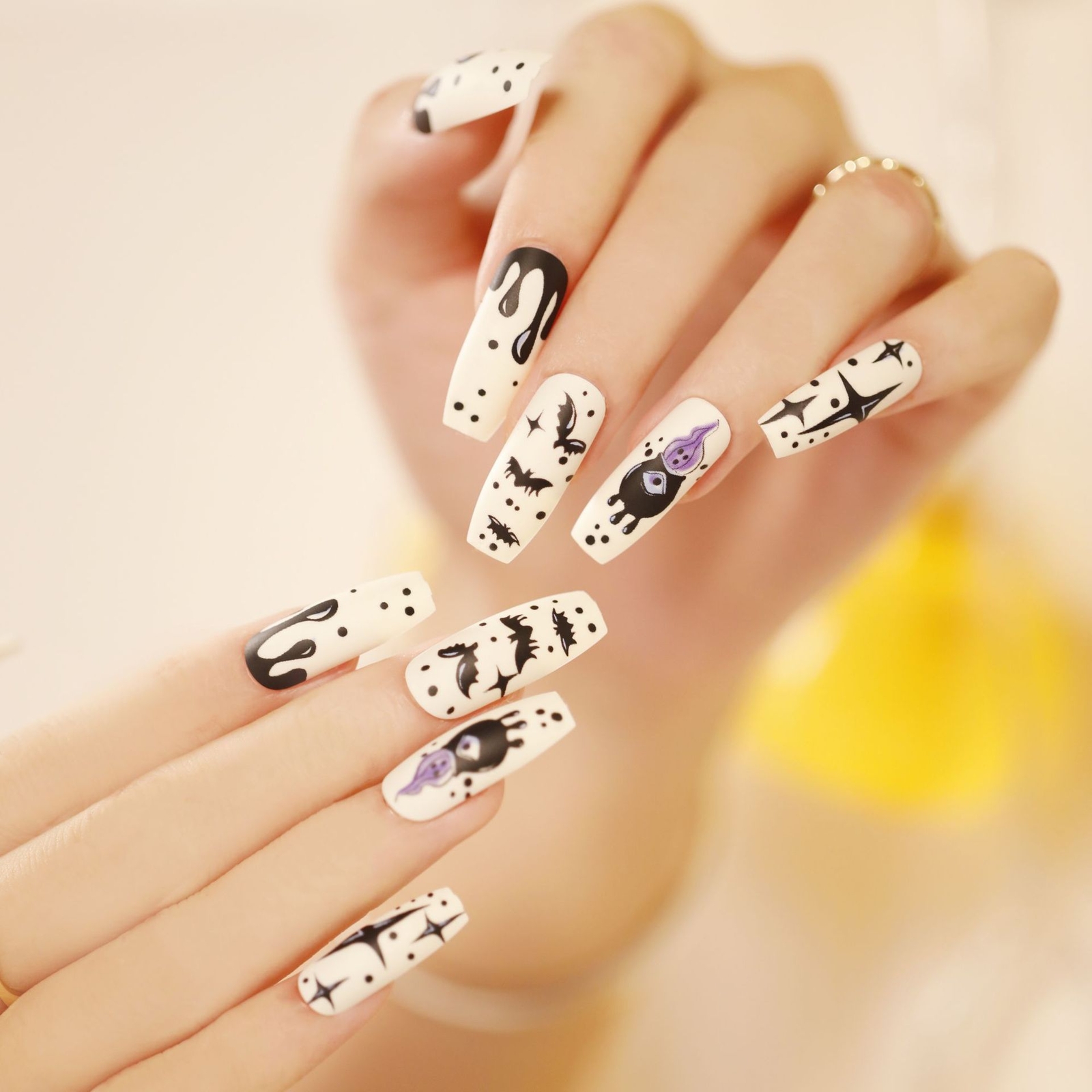 120Pcs Halloween Mix Fake Nails Long Coffin Press On Nails Fake False Nail Set