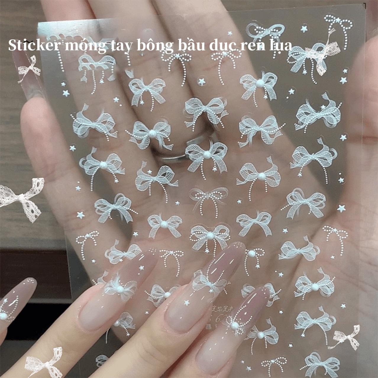 DIY Nail Art Stickers, White 5D Lace Bows with Pearls & Crystals – Self-Adhesive