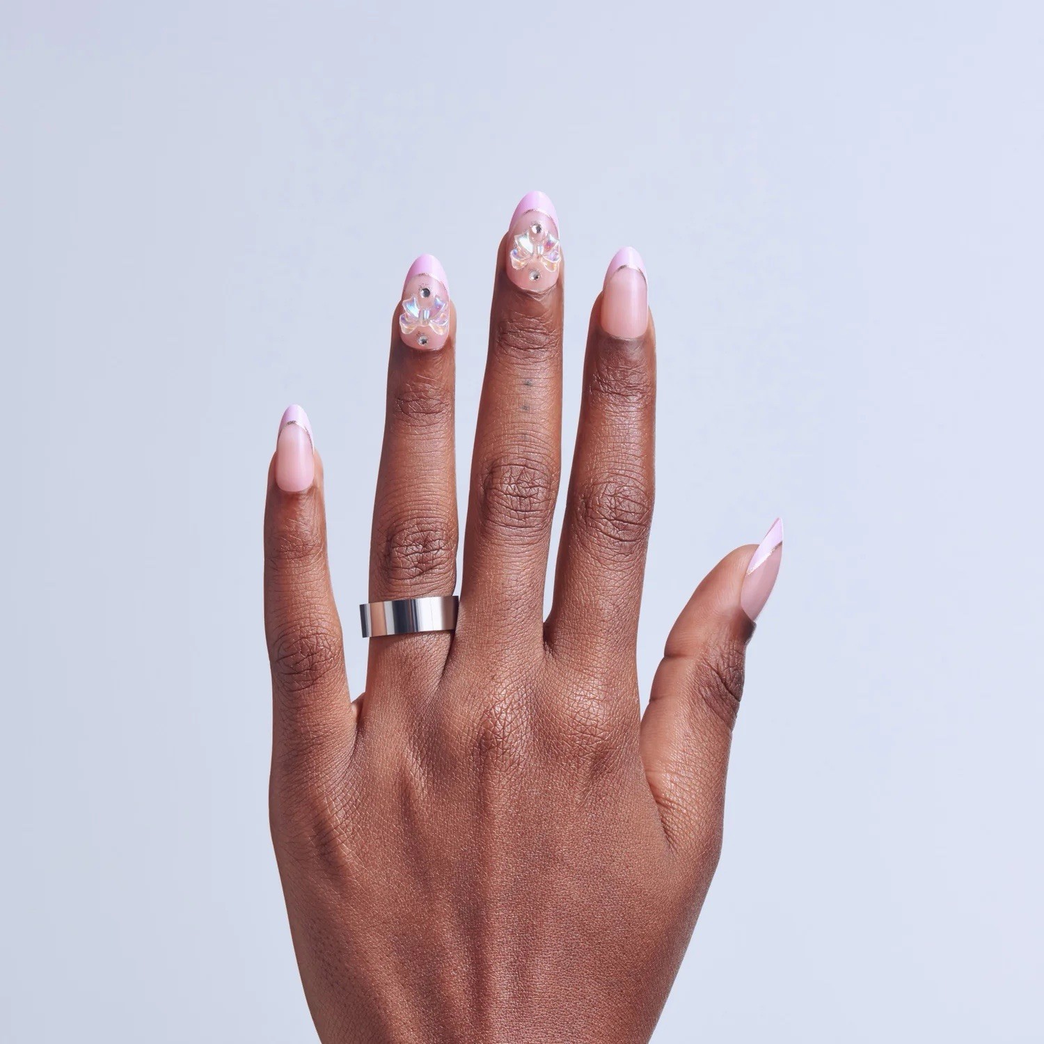 Kiss Medium Almond Pink 3D Shiny Sparkle Press-On Nails Full Cover Reusable