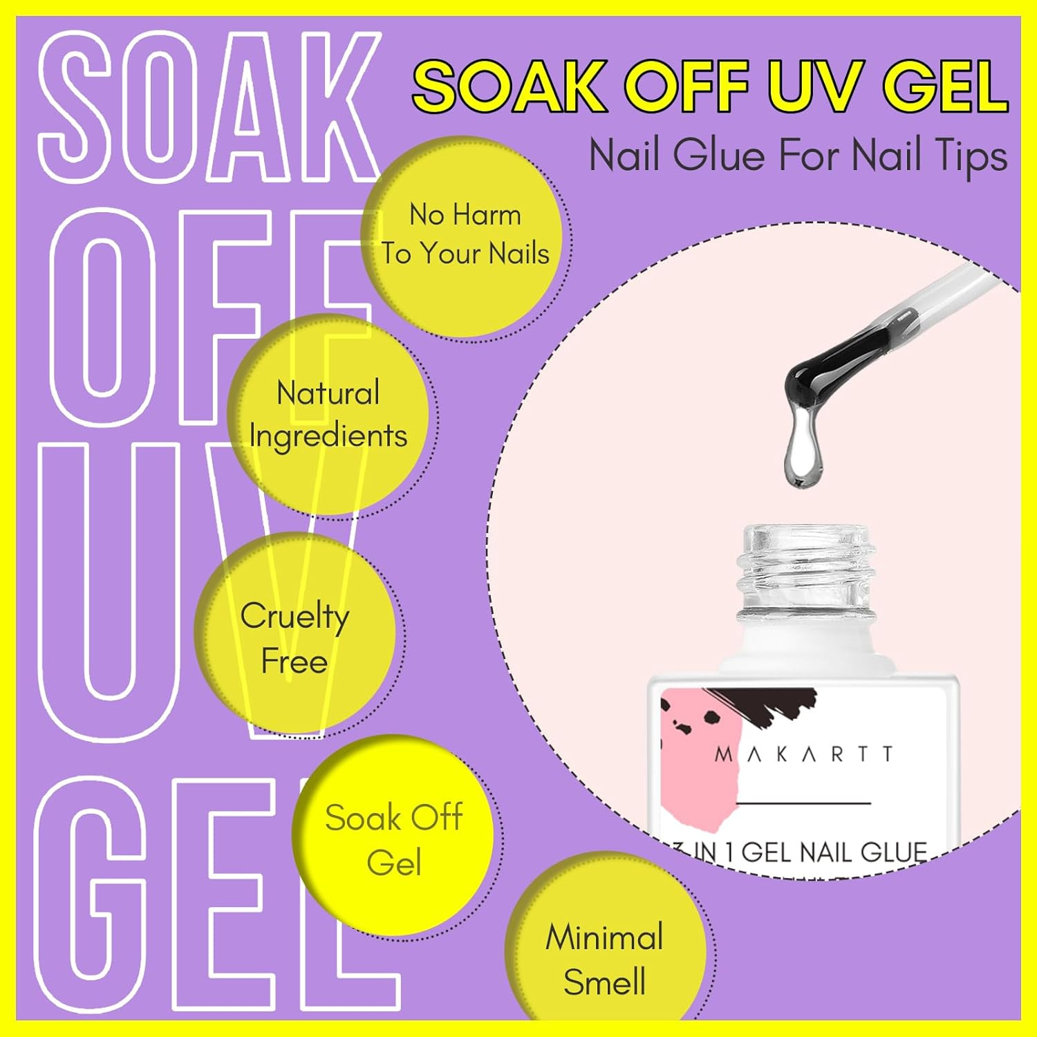 Gel Nail Glue 3 in 1 15ml Brush On for Acrylic Nails Tips Rhinestones