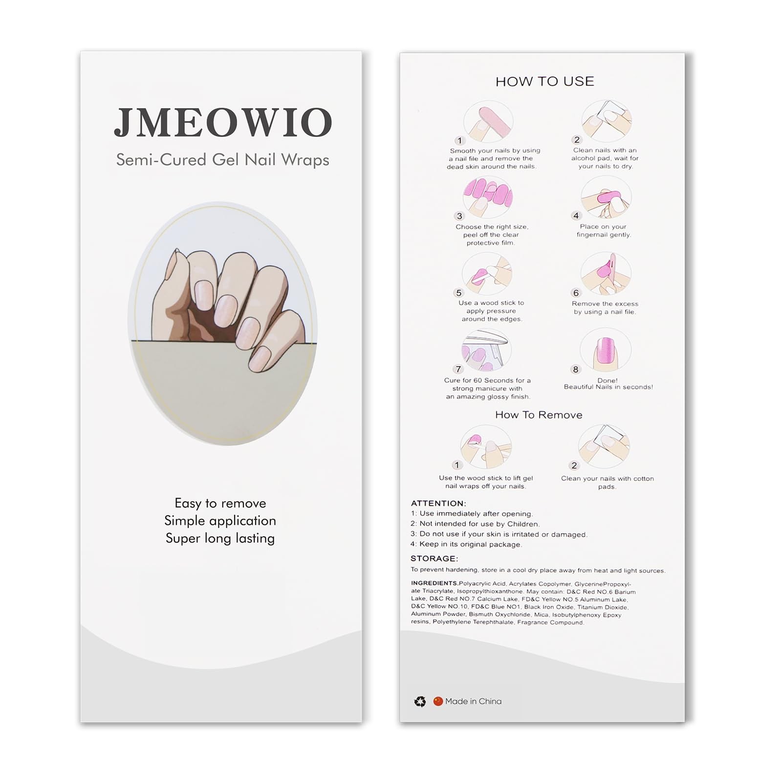 JMEOWIO Gel Nail Stickers Glitter Cat Eye Semi Cured Gel Nail Strips Wraps UV…