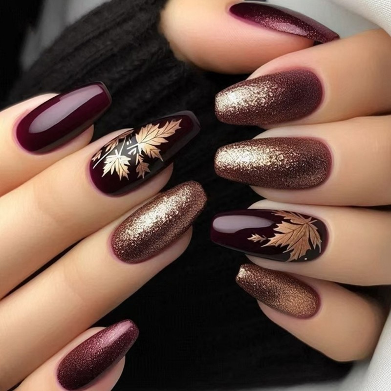 24PCS Fall Press On Nail Amber Glow Effect Multi Size Options Nail Enhancement