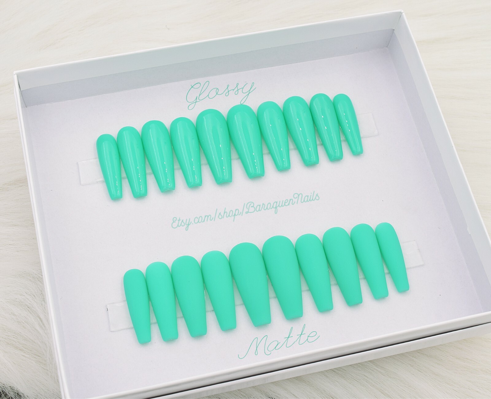 Neon Teal Green Press On Nails Coffin Stiletto Nails Bright Rave Fake Nails 1622