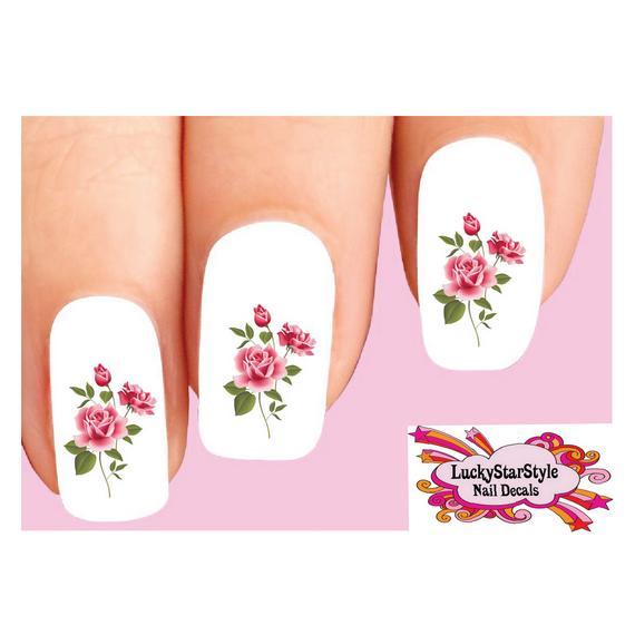 Waterslide Flower Rose Nail Decals Set of 20 – Pink Roses
