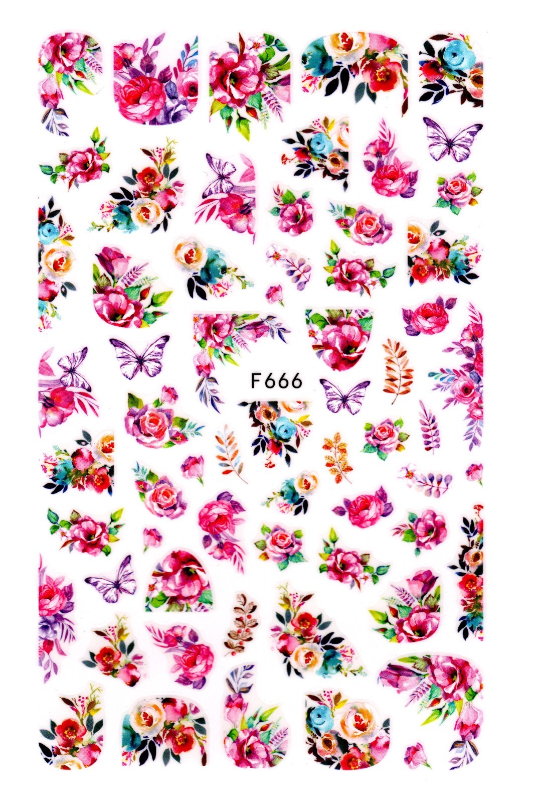 Nail Art 3D Decal Stickers beautiful butterflies pink blue purple roses F666