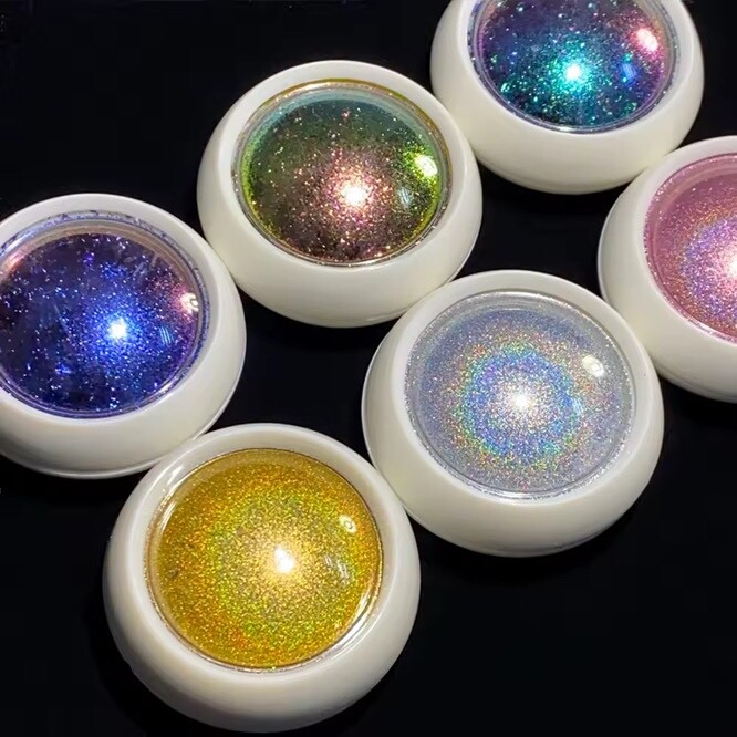 6pcs/Set Chameleon Laser Nail Mirror Chrome Powder Set Solid Rubbing Chrome Dust