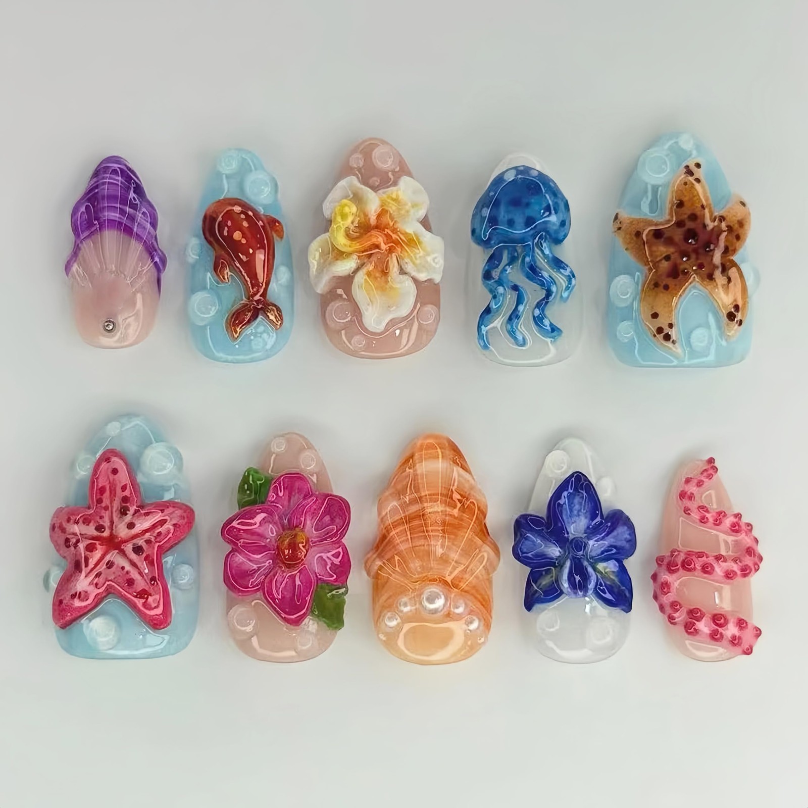 24Pcs Summer Beach Press on Nails Short Almond French Tips Fake Nails Colorfu…