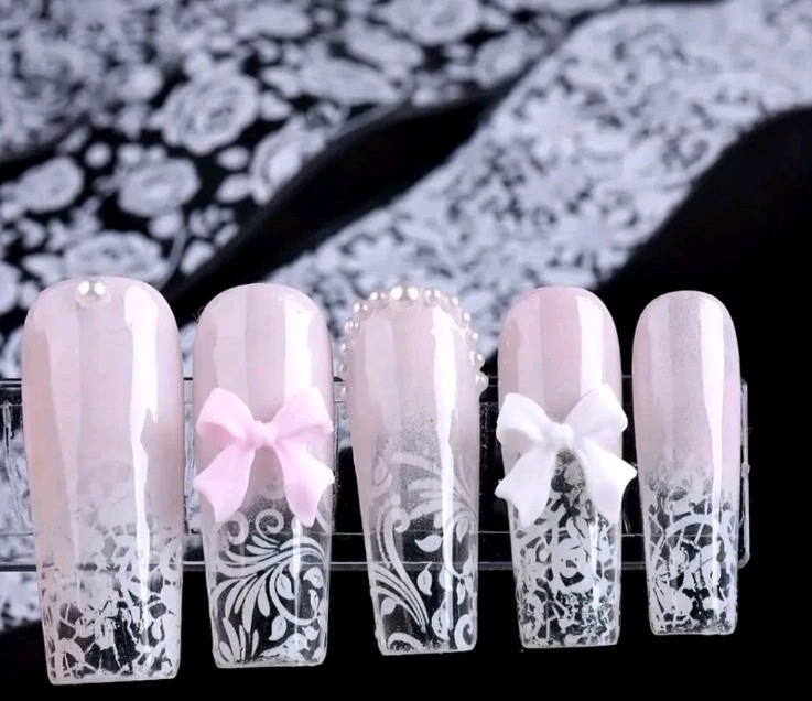 10 Rolls Nail Art Transfer Foil Black White Lace Paisley Roses Set Stickers Lot