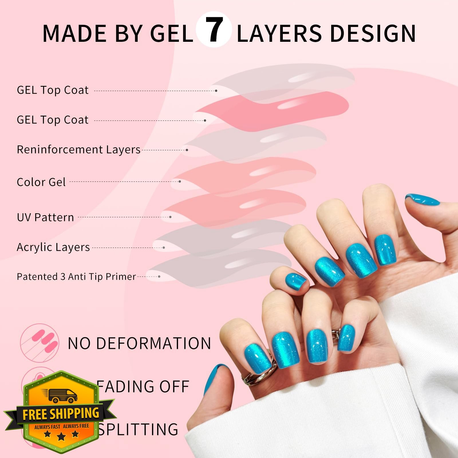 SKYCLOUD Lake Blue Cat Eyes Press On Nails SK1062