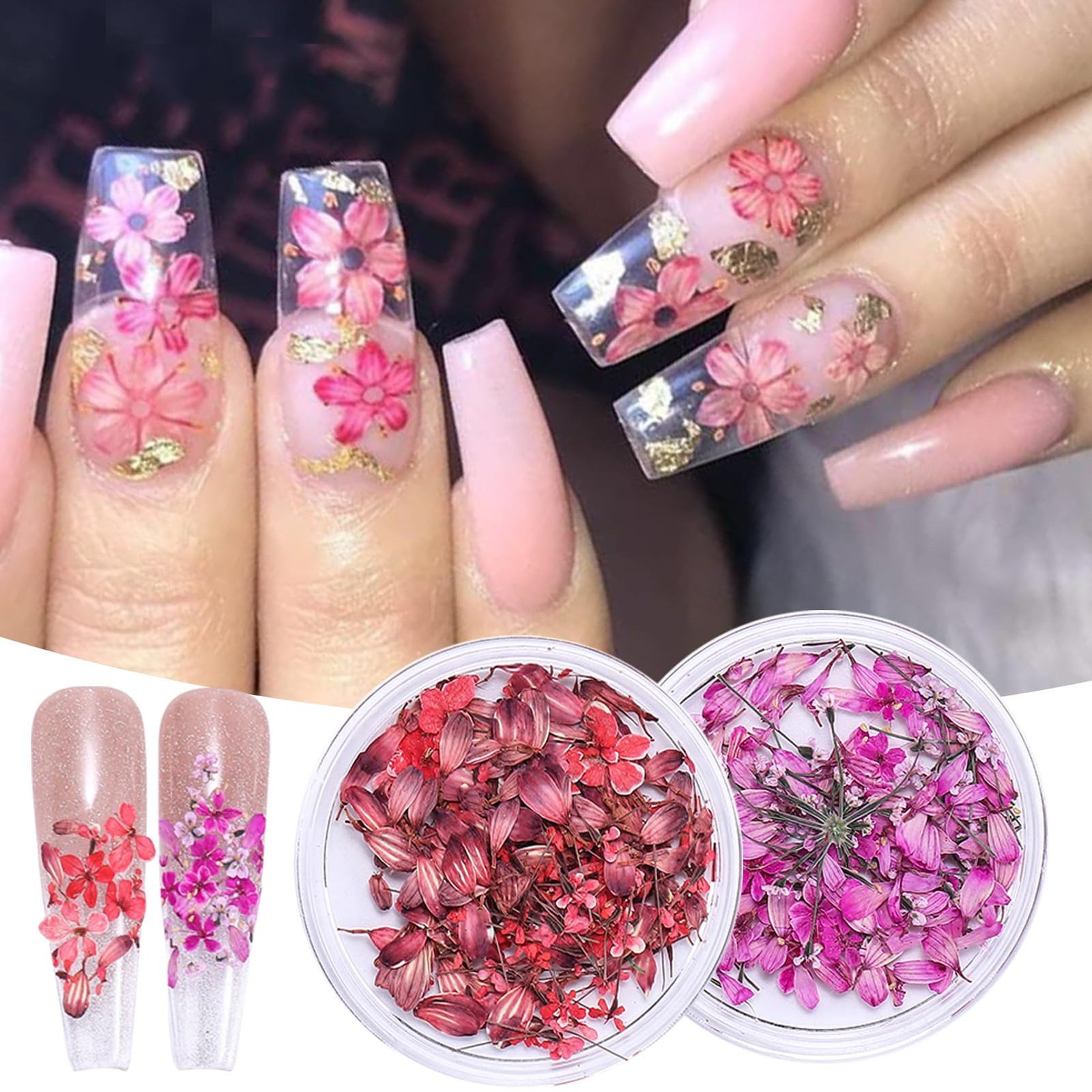 3D Dried Flowers Nail Decoration 9 Boxes 9 Colors Real Pressed Floral Leaves …