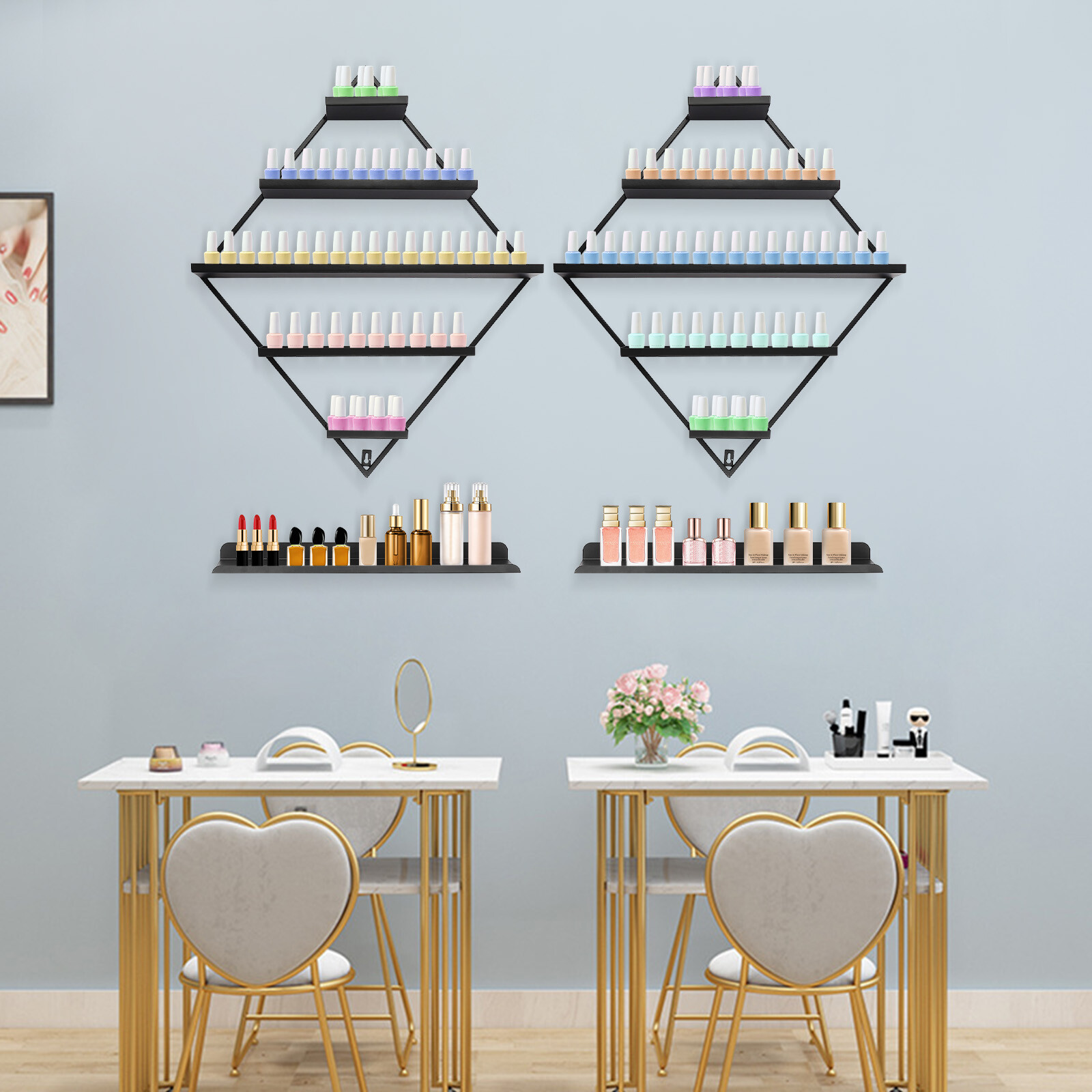 High-Quality Wall-Mounted Nail Polish Rack, 5-Tier Design, Holds 90 Bottles,