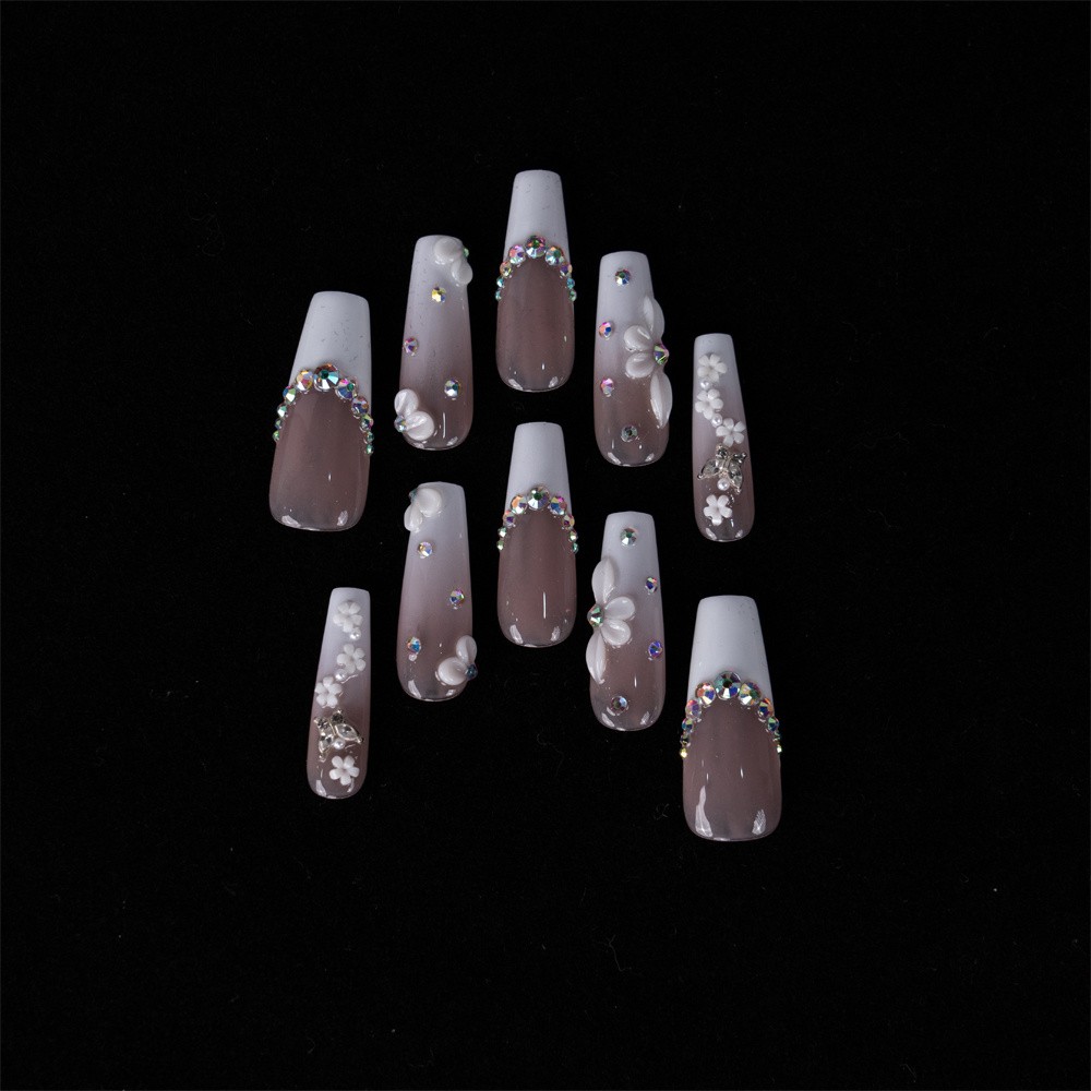 10pcs Luxury Handmade French Tip Press On Nails Long Coffin Stick On Nails Gift
