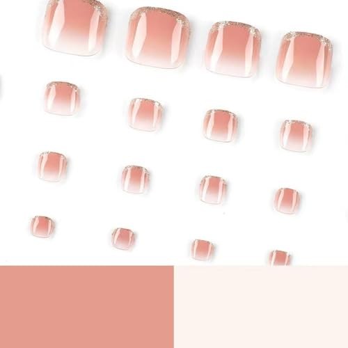 Gold Glitter French Tip Press On Toenails – 24pcs 1 Fl Oz (Pack of 1) Style006