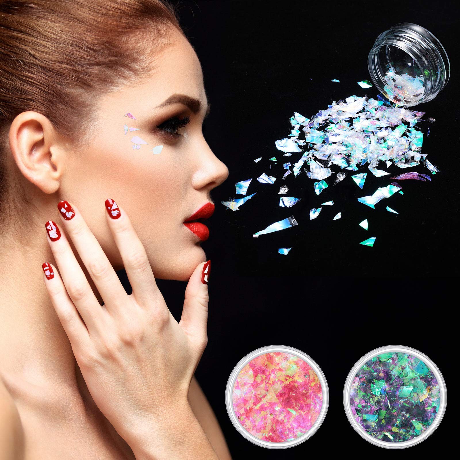 12 Boxes Mermaid Iridescent Chunky Glitter Flakes Chrome Nail Sequins Aurora …