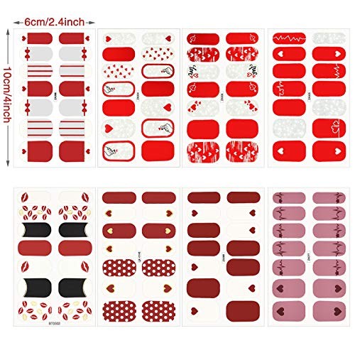 112pcs 8 Sheets Valentine Nail Art Stickers Full Wraps Heart Nail Wraps Self