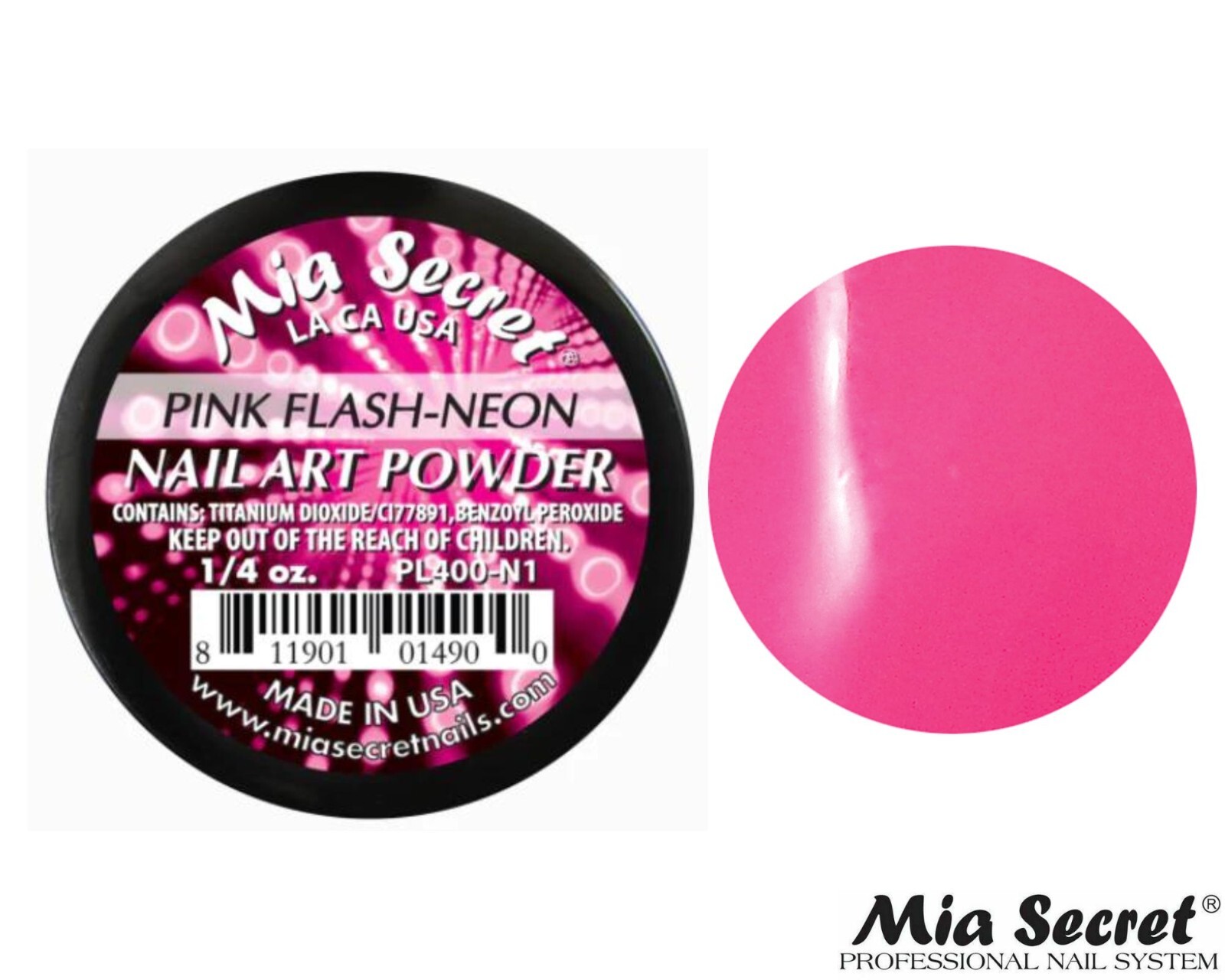 MIA SECRET Nail Art Powder 1/4oz-PINK NEON (FLASH NEON COLLECTION)