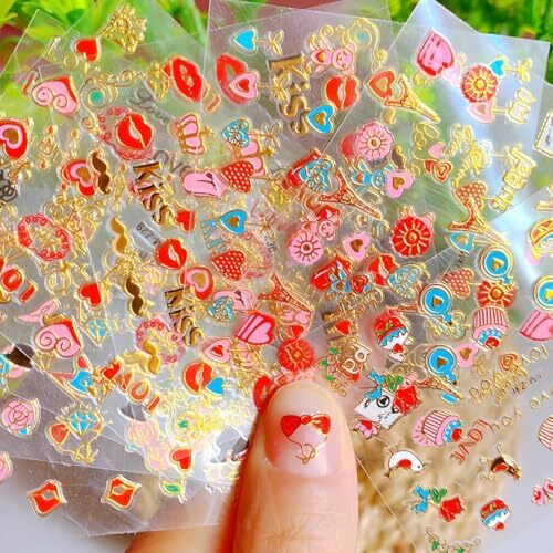 30 Sheets Nail Stickers for Nail Art 3D Self Adhesive Red Heart Valentine’s Day