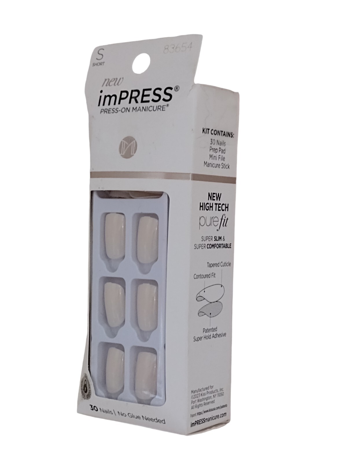 Kiss ImPRESS PEEL & PRESS ON NO GLUE MANI MANICURE 30 Short Nails BARE FRENCH