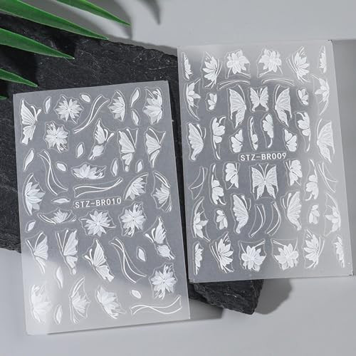 White Lace Flower Butterfly Nail Art Stickers 3D Flower Nail Stickers for Nail