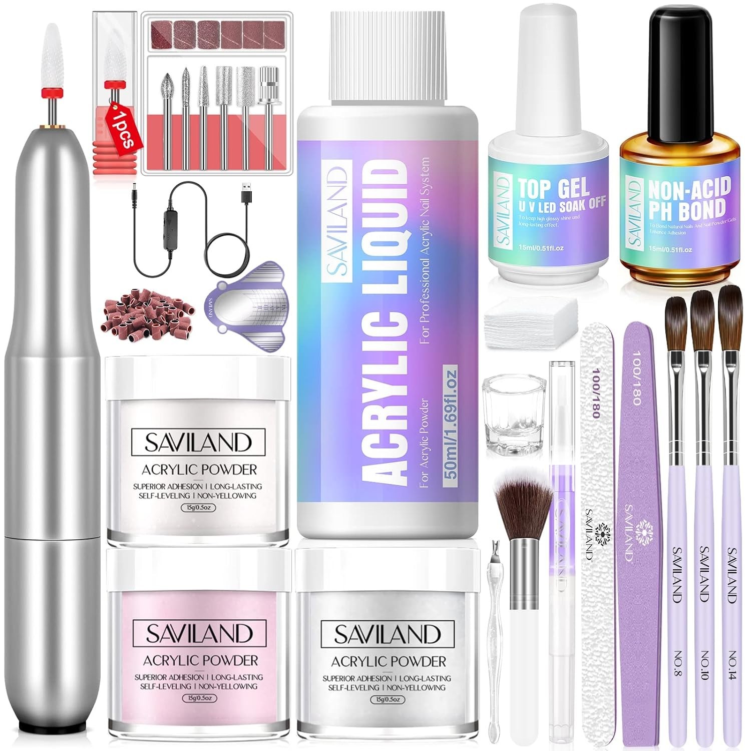 Acrylic Nail Kit with Drill: Professional 0.5Oz Clear/White/Pink Acrylic Powd…