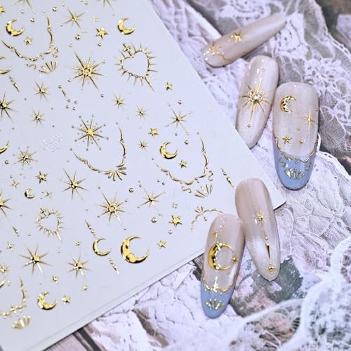 Gold Star Nail Stickers 5D Embossed Nail Art Stickers Decals with Gold Design-2