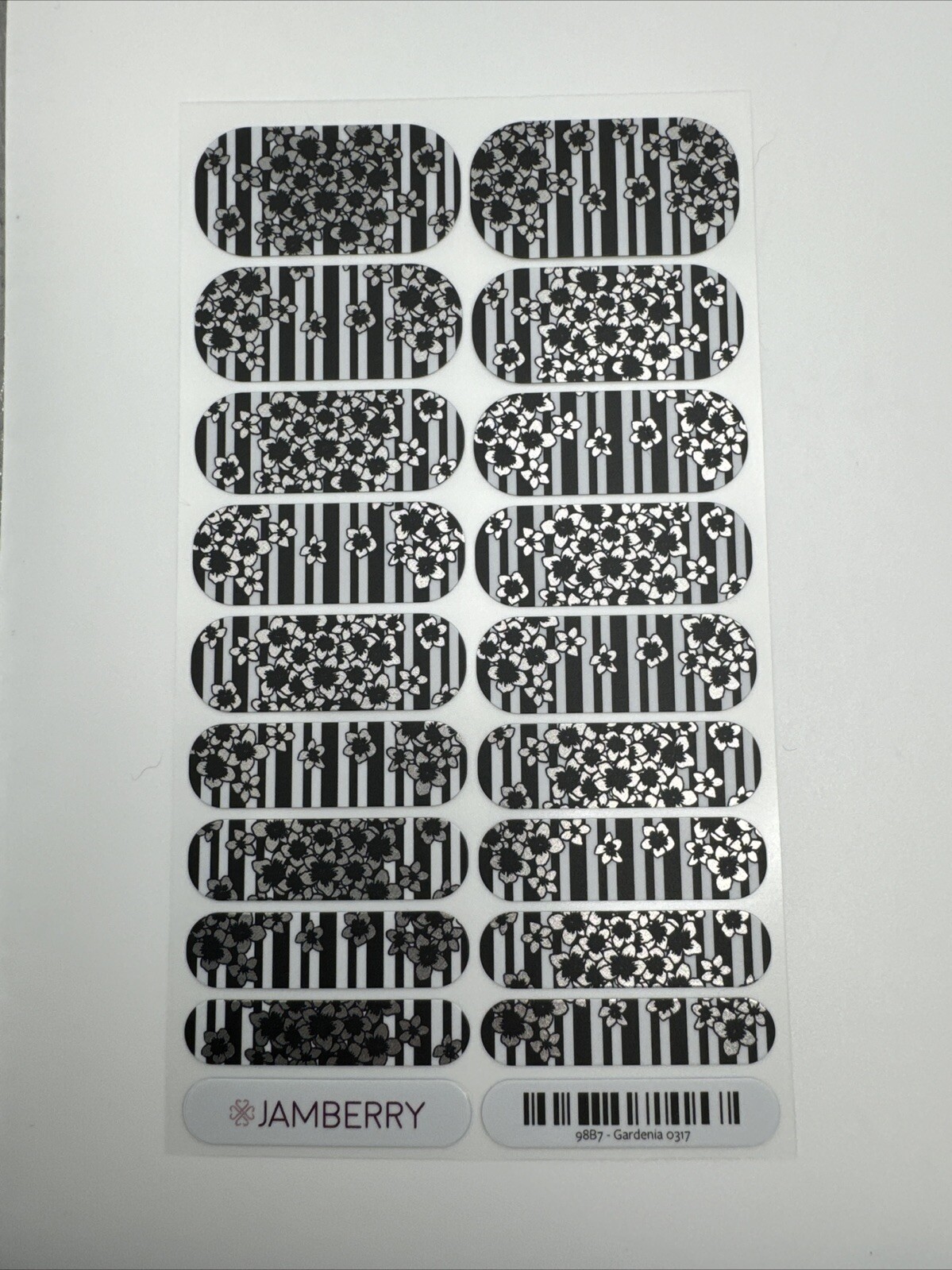 Jamberry Nail Wraps Gardenia Full Sheet (floral/flowers/metallic/matte)