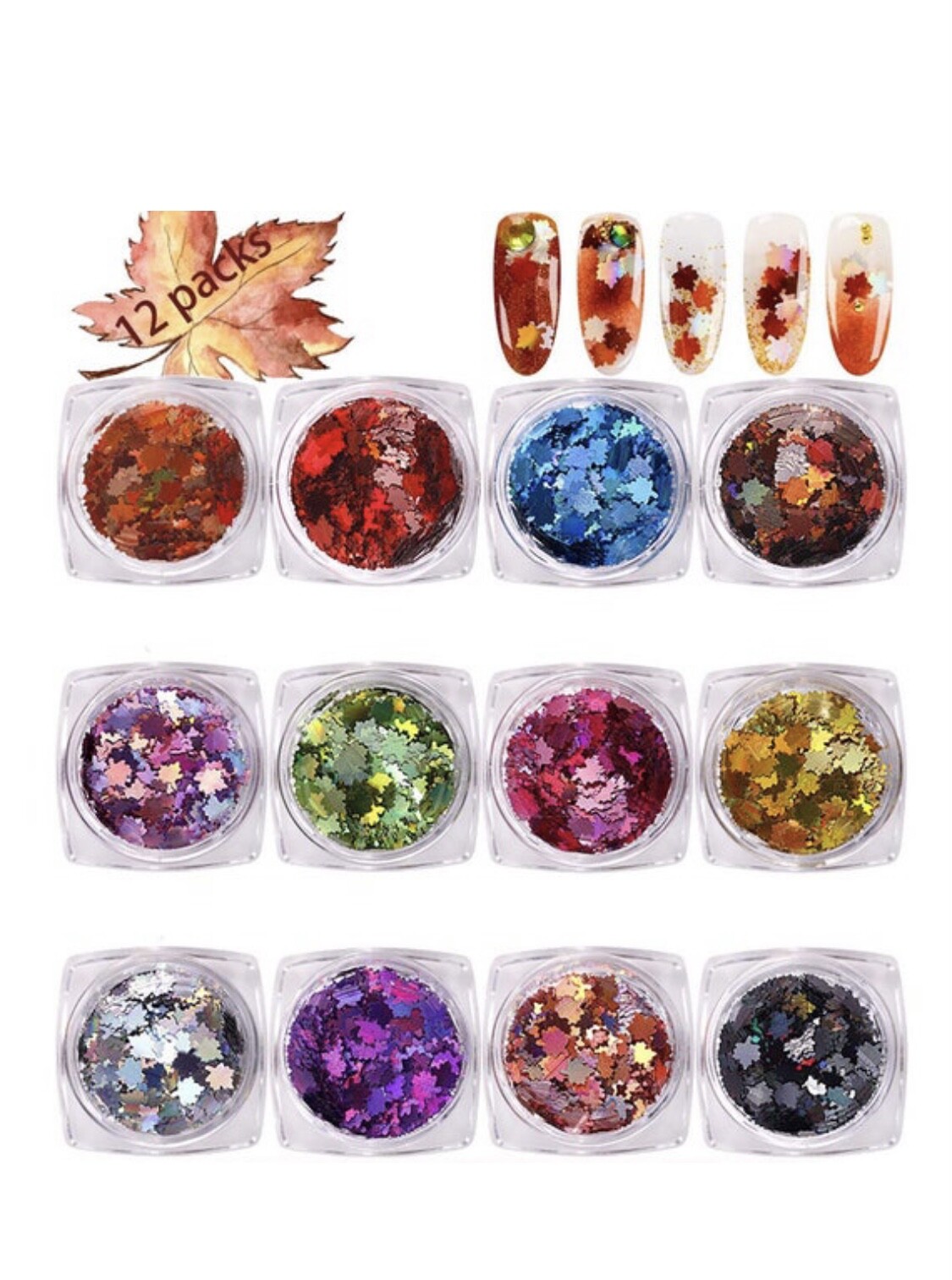 Maple Leaf Sequins – Chameleon Nail Art Flakes Manicure Decorations 12pck
