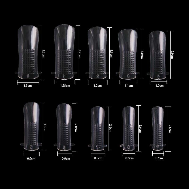 100Pcs Transparent Plastic Dual Nail Forms UV Gel Full Cover Mold Size Scale