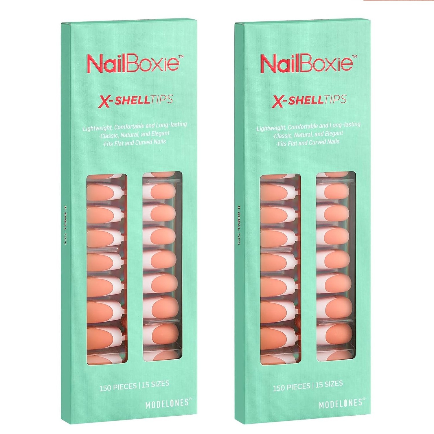 Modelones Nailboxie French Tip Press on Nails 300 Pieces – 15 Sizes Medium Nude