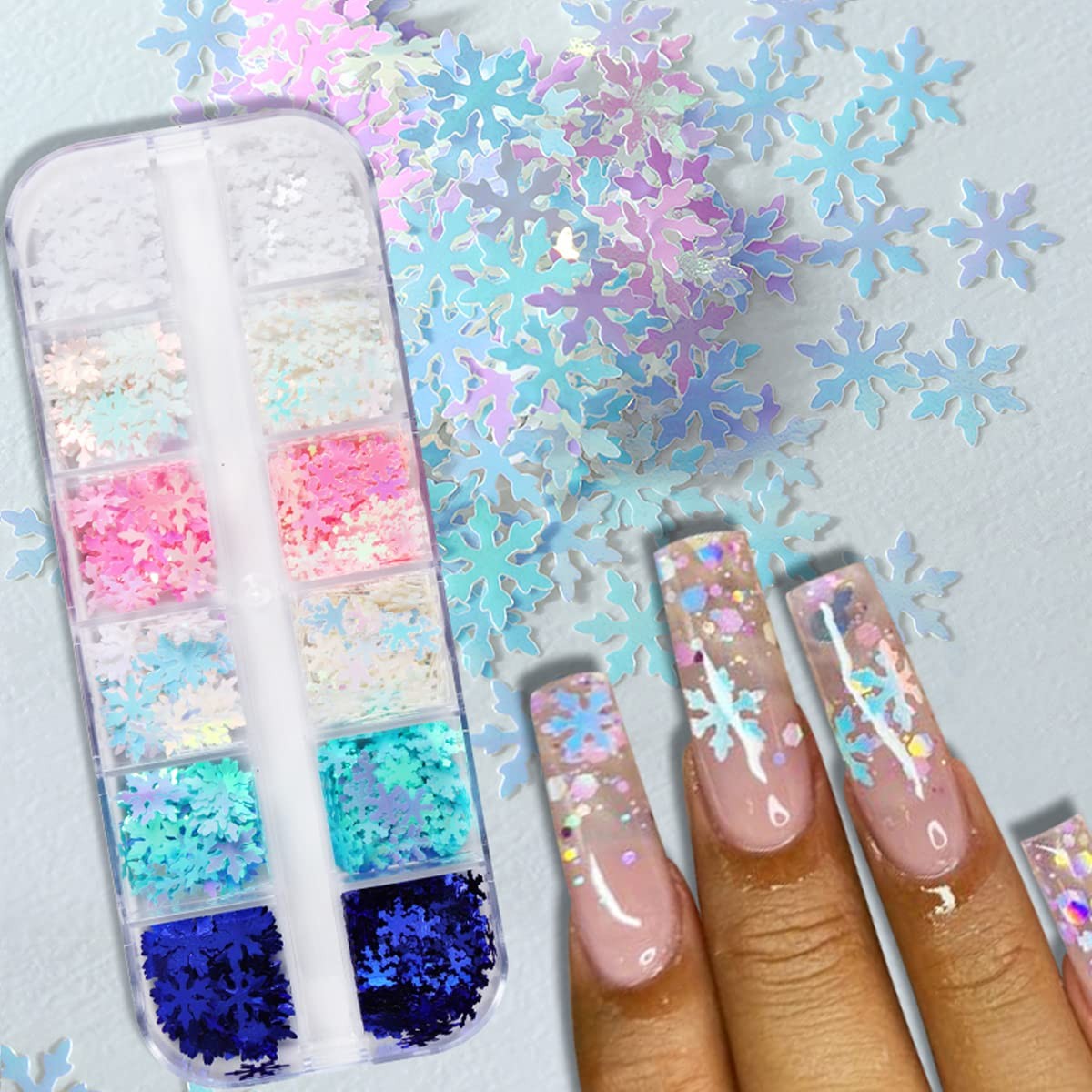 3D Snowflakes Nail Art Sequins Blue Snowflake,Pink Snowflakes,White Snowflake…