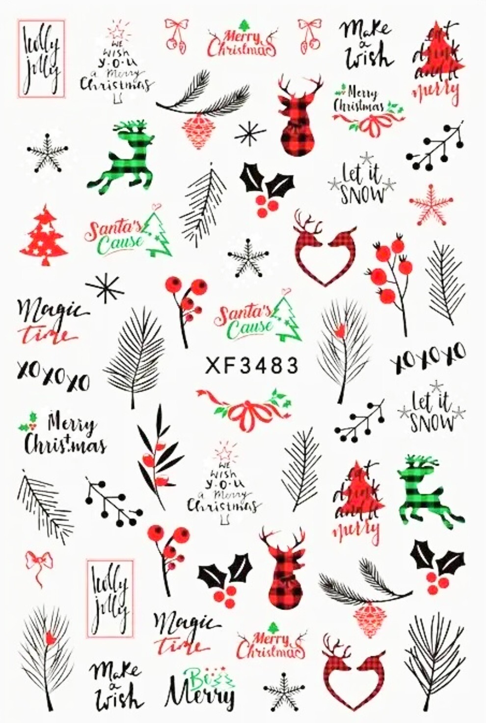 Nail Art Sticker Christmas Santa Snowman Reindeer Ornaments Xmas Tree Decals3483