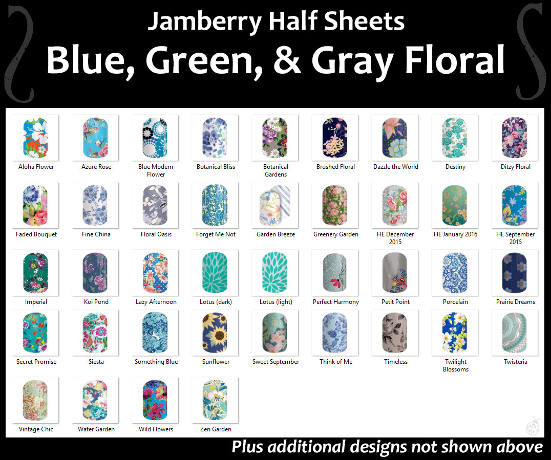 Jamberry BLUE, GREEN, & GRAY FLORAL Nail Wraps ~ HALF SHEET ~ Free Shipping