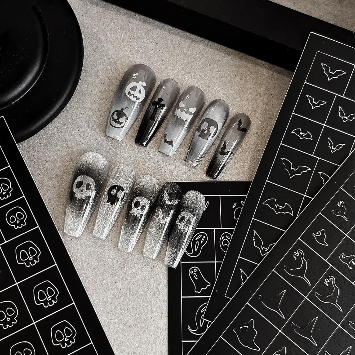 Halloween Airbrush Stencils Nail Sticker, Skull Ghost Bat Nail Art Stickers Nail