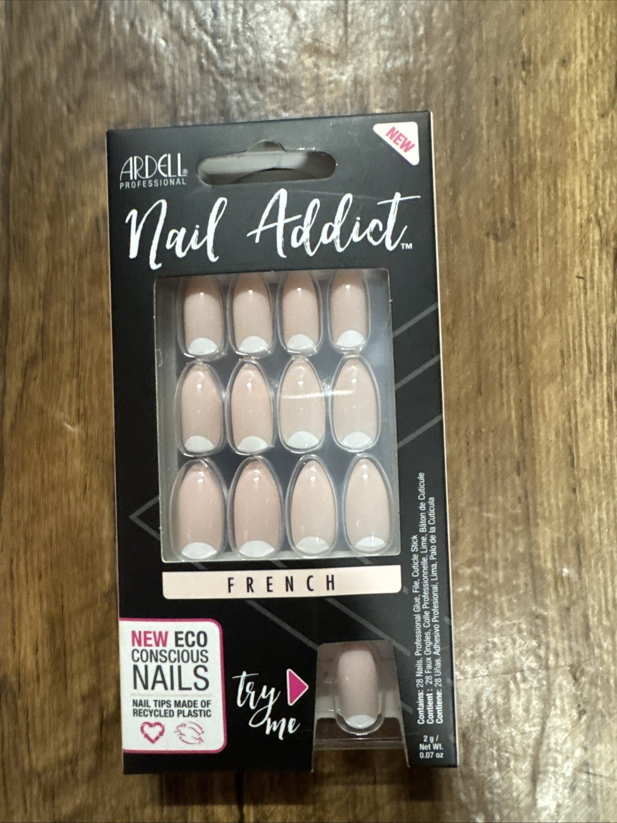 Ardell NAIL ADDICT 28 Nails FRENCH Long Almond French+Glossy Peach Eco Nails