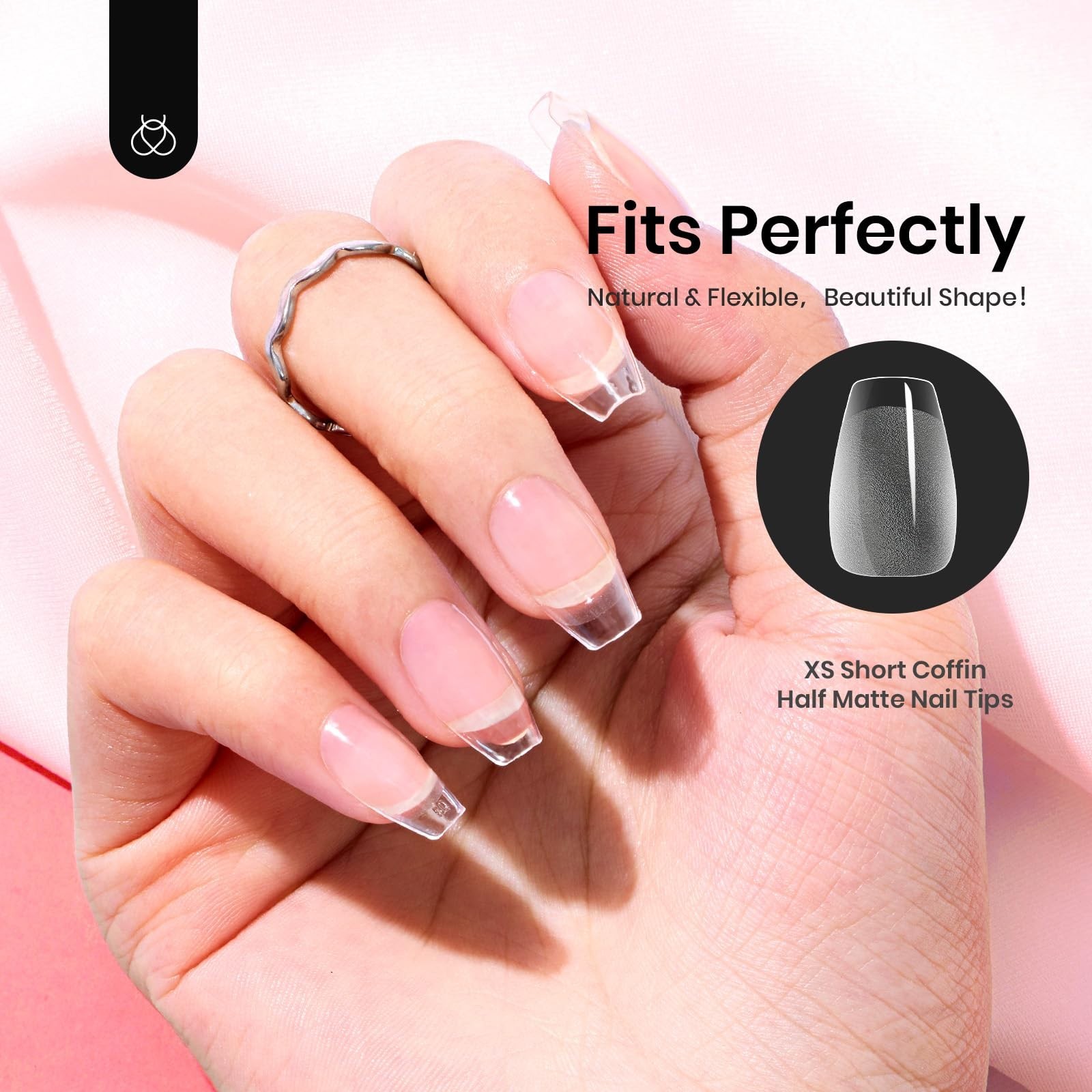 Extra Short Coffin Gel Nail Tips 576Pcs – Pre-Etched Half Matte Press On Nails,