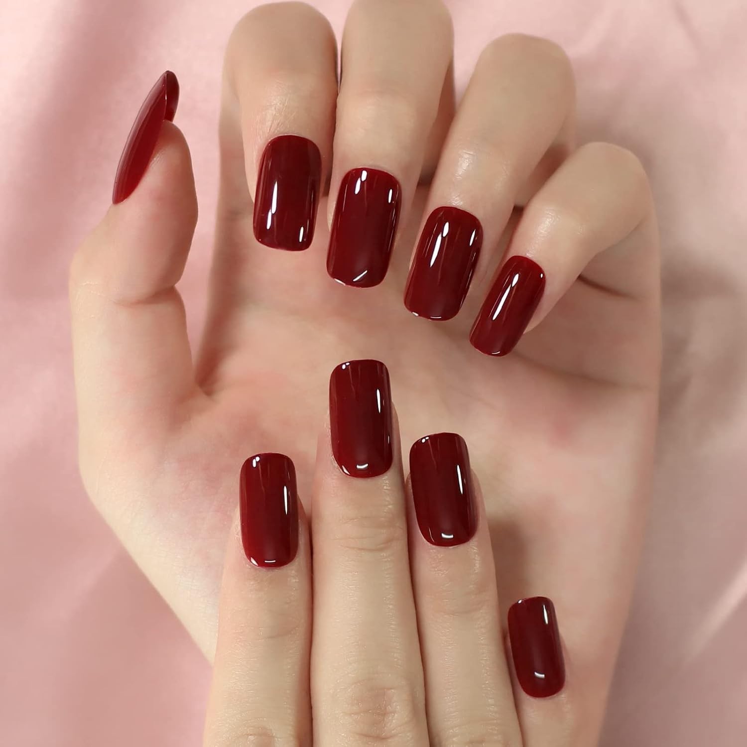 24-Piece Burgundy Square Press On Nails – Glossy Finish for Effortless Style
