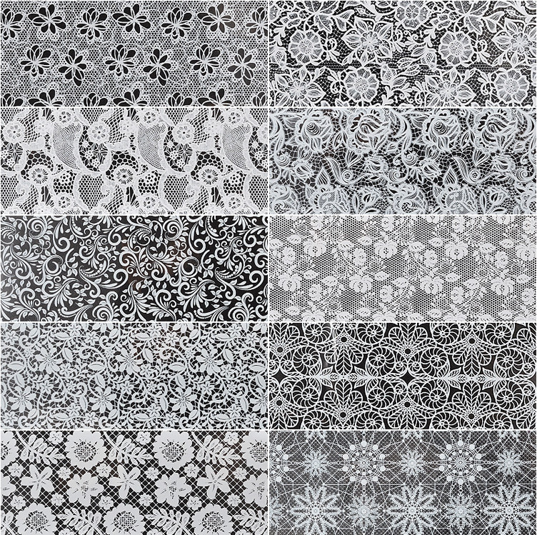 10Pcs Black White Flower Lace Foils Nail Art Transfer Stickers Decals Tips NH8