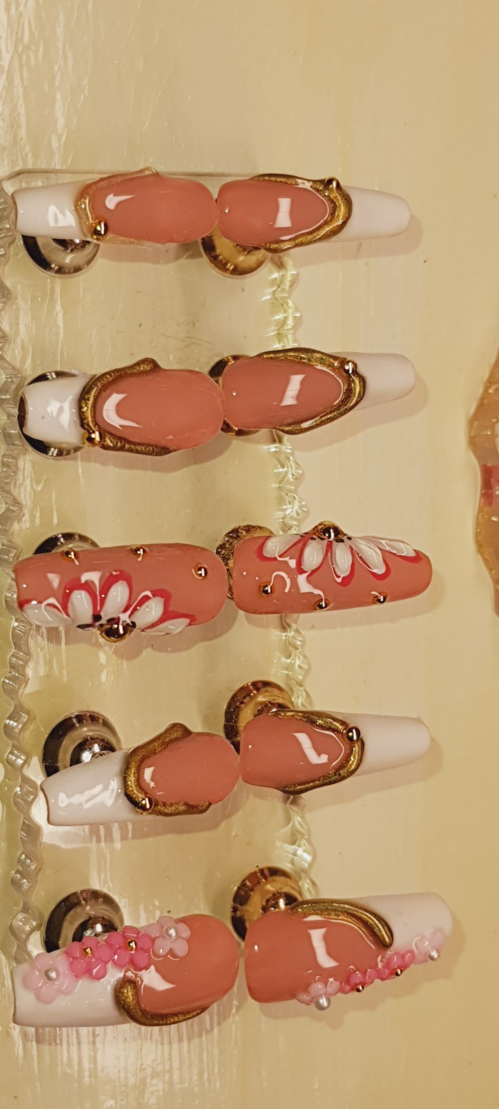 Nude 3D Floral Design Gel Nails