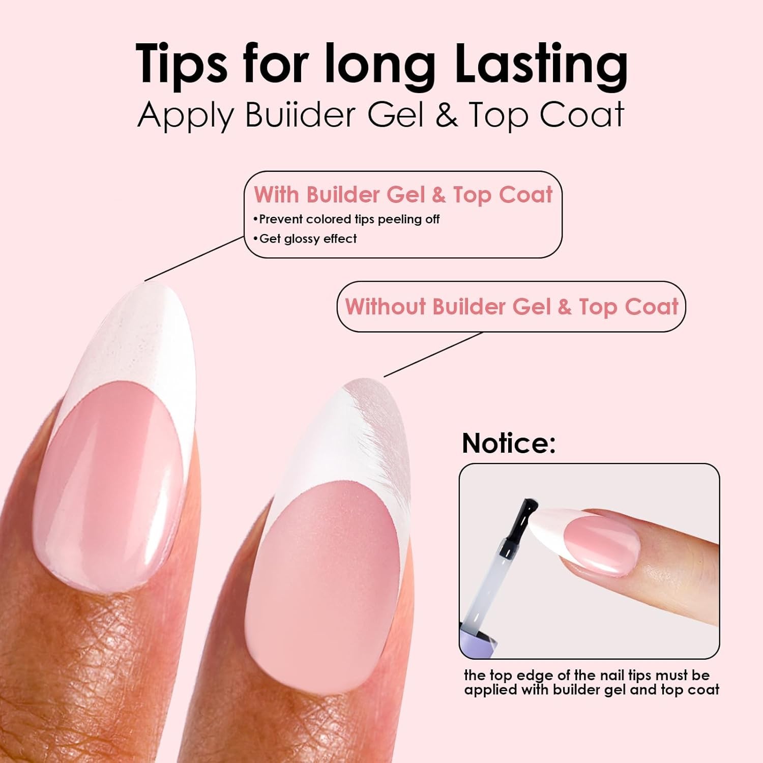 French Tip Press on Nails Almond Gel Nail Tips Short Medium Pink White 300pc