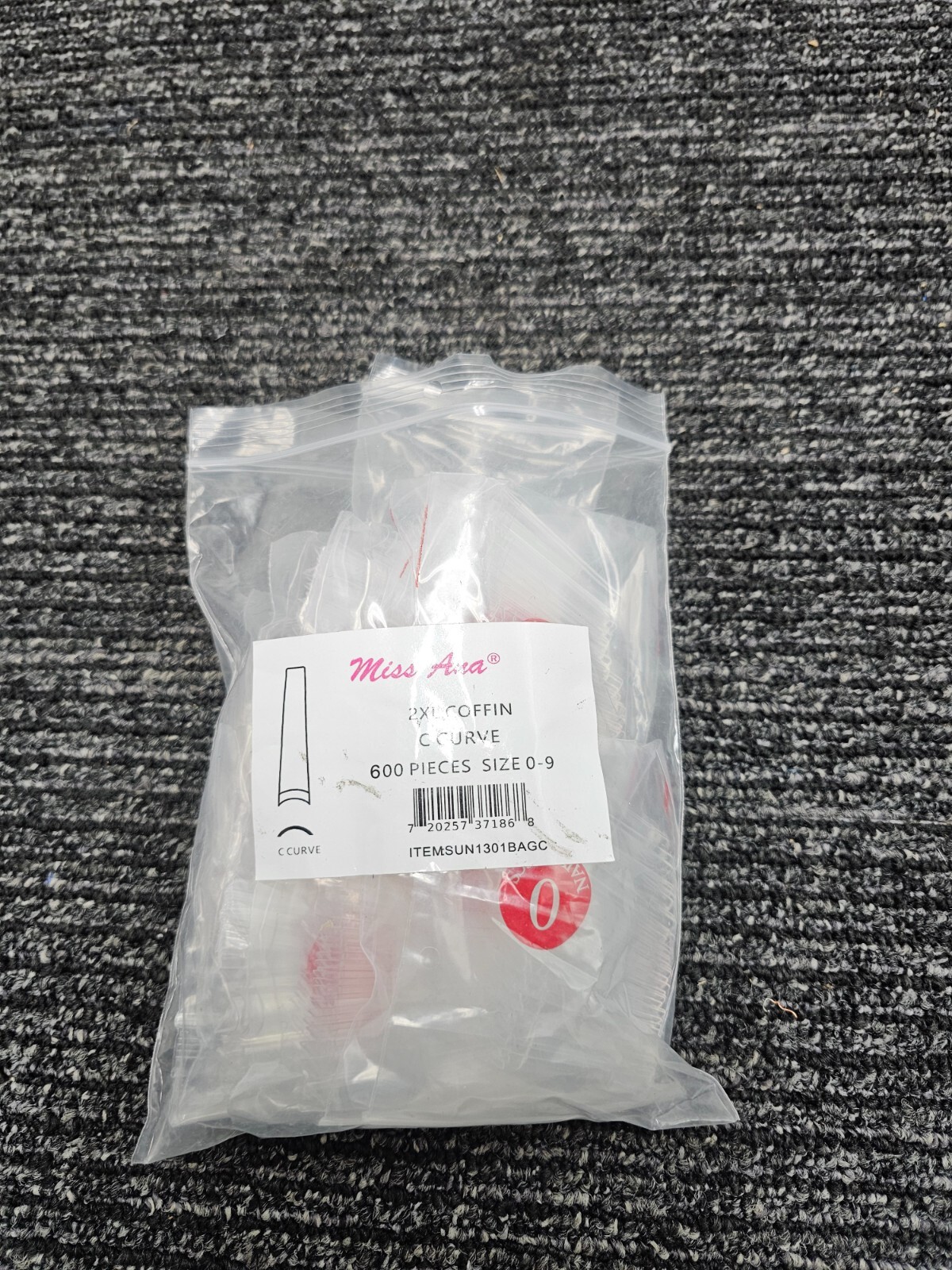 (QTY 4) Miss Ana SUN1301BAGC 600 piece 2XL Coffin C Curve Size 0-9 Nail Tips