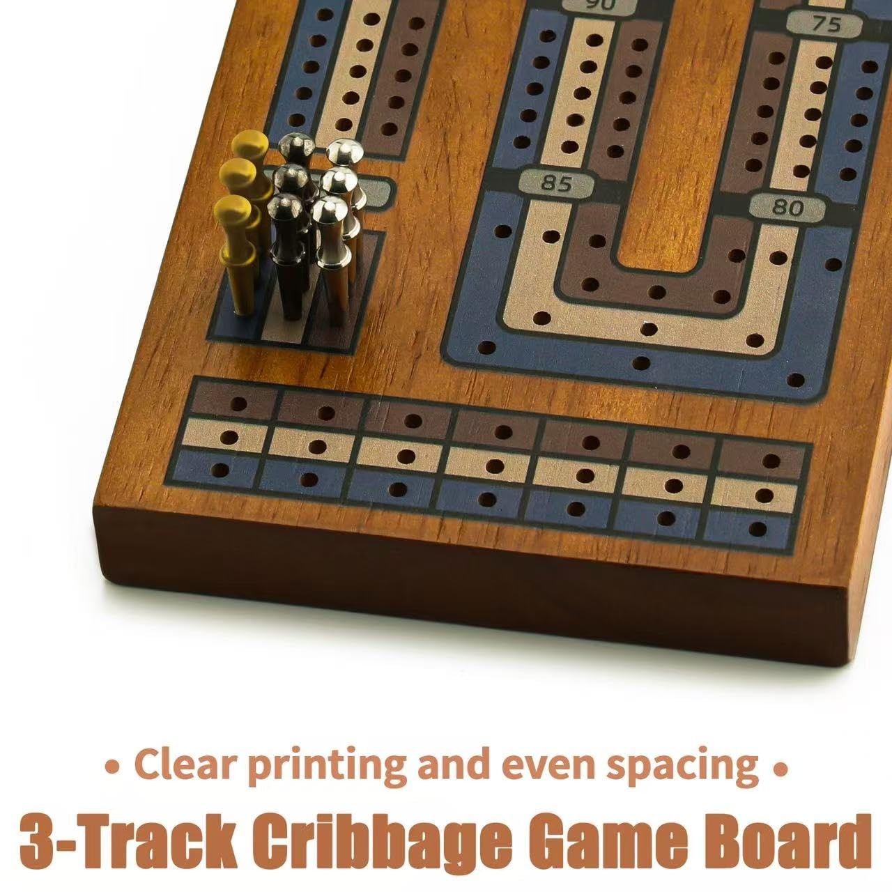 Wooden Cribbage Board Game Set, Travel 1.7 x 14 x 0.1 inches, Walnut Color