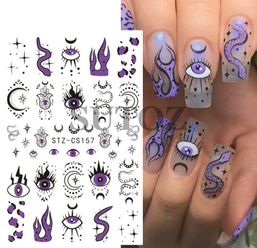 3D Evil Eye Eyeball Moon Star Snake Self-Adhesive Nail Decal Sticker NS39