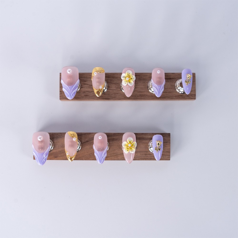 Handmade Press On Nails High Quality Gradient Floral Almond Fake Nail for Office