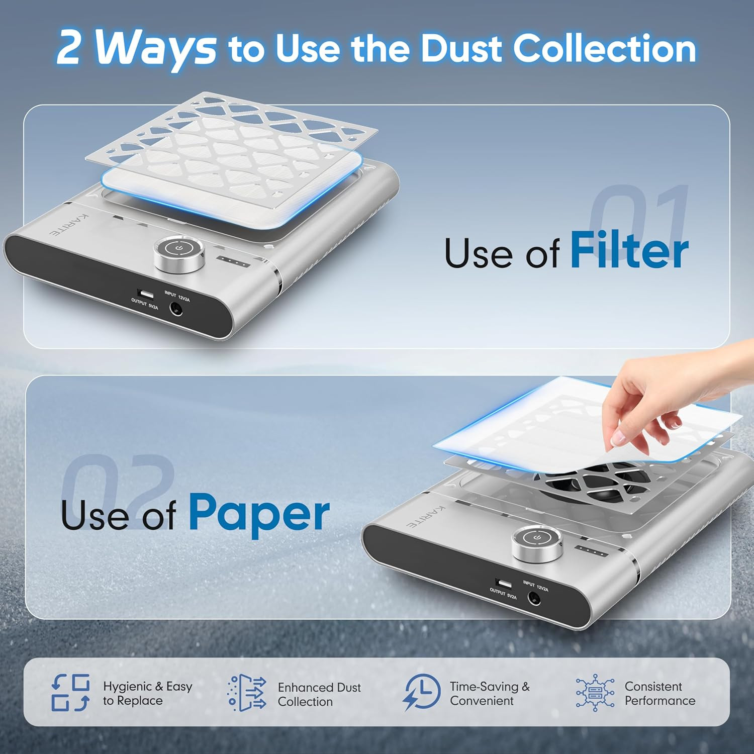Nail Dust Collector, Upgrade Vacuum Dust Collector with Filter & 30Pcs Papers, 5